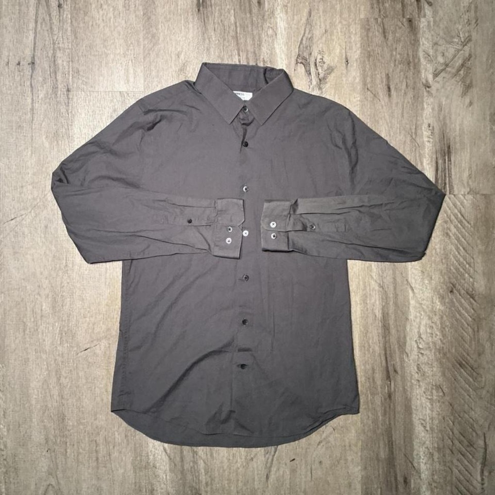 Express grey button up shirt with double cuffs and belt loops. Size L